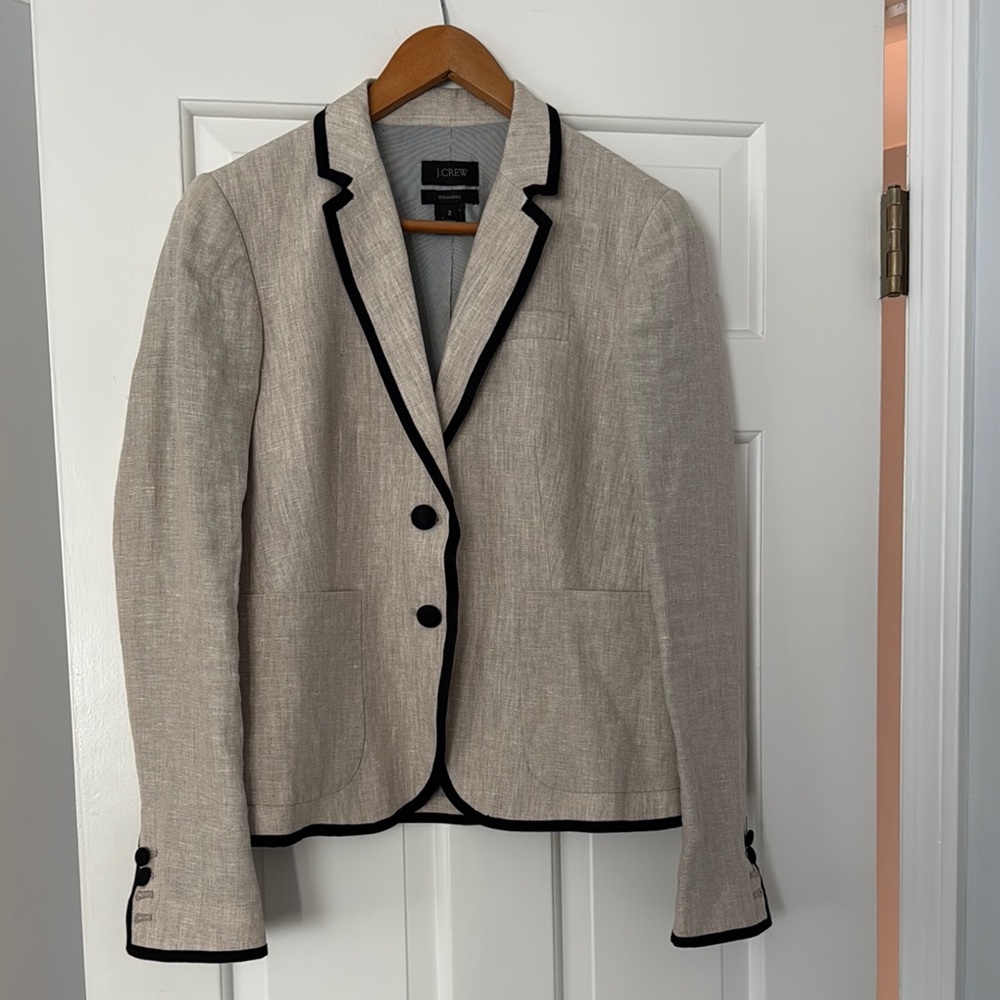 J.Crew Beige linen Blazer with Black Trim